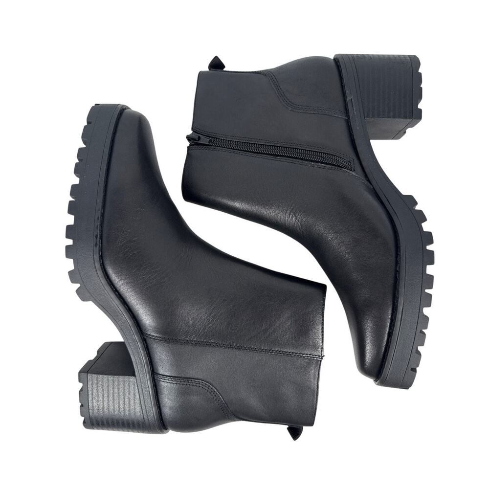 Andre Assous Milla Platform Boot Womens 8.5 Black Leather Square Toe Chunky Sole